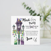 Invitation Mardi Gras Lamp Post et Beads Party (Debout devant)