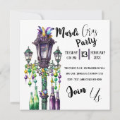 Invitation Mardi Gras Lamp Post et Beads Party (Devant)