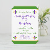 Invitation Mardi Gras MAHJONG Green Gold Purple Fleur de Lis (Debout devant)