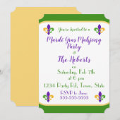 Invitation Mardi Gras MAHJONG Vert Or Violet Fleur de Lis (Devant / Derrière)