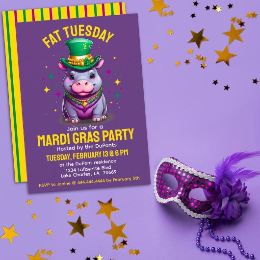 Invitation Mardi Gras Mardi Gras Mardi Hippo avec perles