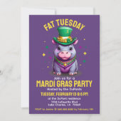 Invitation Mardi Gras Mardi Gras Mardi Hippo avec perles (Devant)