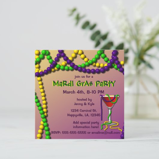 Invitation Mardi Gras Martini (Debout devant)