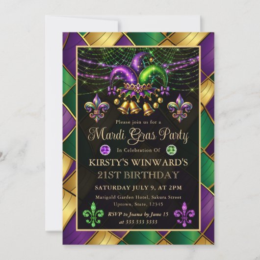 Invitation Mardi Gras Mascarade 21e Anniversaire (Devant)