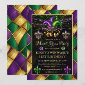 Invitation Mardi Gras Mascarade 21e Anniversaire (Devant / Derrière)