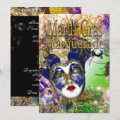 Invitation Mardi Gras mascarade d'anniversaire PERSONNALISER (Devant / Derrière)