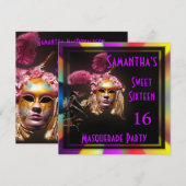 Invitation Mardi Gras mascarade seize parti (Devant / Derrière)