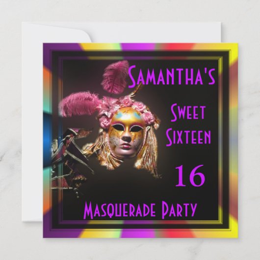 Invitation Mardi Gras mascarade seize parti (Devant)