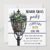 Invitation Mardi Gras Mask and Gas Lamp with Beads (Devant)