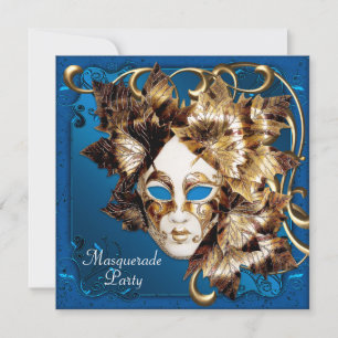 Invitation Mardi Gras Mask Blue Gold Masquerade