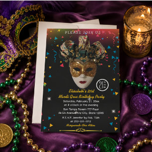 Invitation Mardi Gras Masque 21e fête d'anniversaire