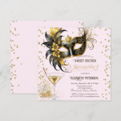 Invitation Mardi Gras Masque Diamants Champagne Sweet 16 (Devant / Derrière)