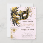 Invitation Mardi Gras Masque Diamonds Champagne Sweet 16   (Devant)