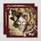 Invitation Mardi Gras Masque Rouge Black Gold Masquerade (Devant / Derrière)