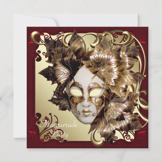 Invitation Mardi Gras Masque Rouge Black Gold Masquerade (Devant)