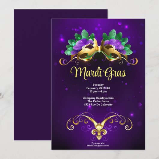 Invitation Mardi Gras Masquerade (Devant / Derrière)