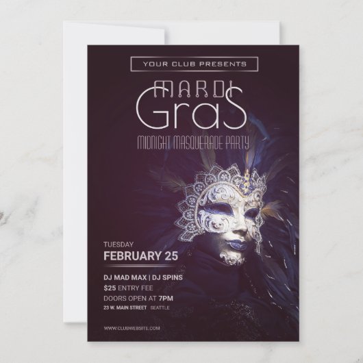 Invitation Mardi Gras Masquerade (Devant)