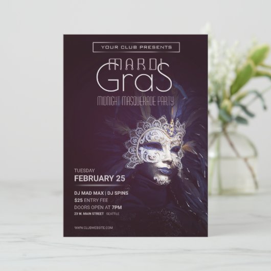 Invitation Mardi Gras Masquerade (Debout devant)