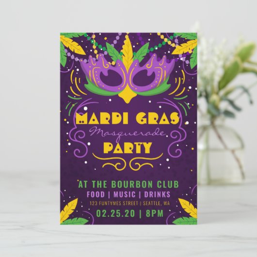 Invitation Mardi Gras Masquerade (Debout devant)