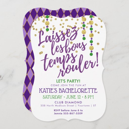 Invitation Mardi Gras | Masquerade Bachelorette (Devant / Derrière)