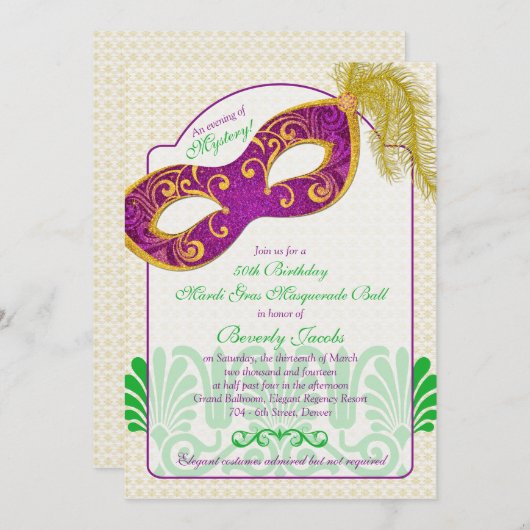 Invitation Mardi Gras Masquerade Ball 50e anniversaire (Devant / Derrière)