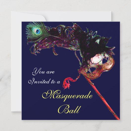 Invitation MARDI GRAS MASQUERADE BALL, Bleu blanc (Devant)