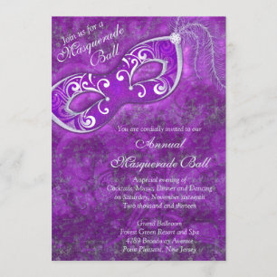 Invitation Mardi Gras Masquerade Ball en Argent Violet
