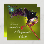 Invitation MARDI GRAS MASQUERADE BALL jaune (Devant / Derrière)