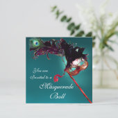 Invitation MARDI GRAS MASQUERADE BALL MASQUE bleu rose fuchsi (Debout devant)