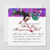 Invitation MARDI GRAS MASQUERADE & CONFETTI blanc rose bleu (Dos)