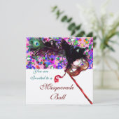 Invitation MARDI GRAS MASQUERADE & CONFETTI champagne (Debout devant)