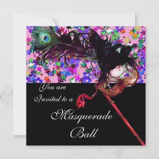 Invitation MARDI GRAS MASQUERADE & CONFETTI glace (Devant)