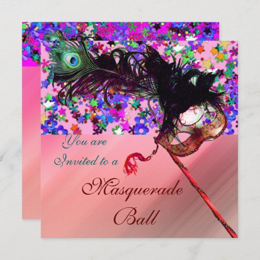 Invitation MARDI GRAS MASQUERADE & CONFETTI soie (Devant / Derrière)