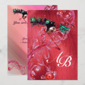 Invitation MARDI GRAS MASQUERADE ,MAGIC BERRIES MONOGRAM soie (Devant / Derrière)