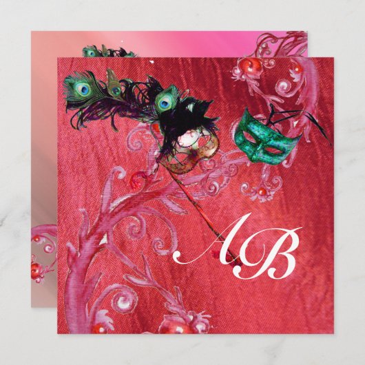 Invitation MARDI GRAS MASQUERADE ,MAGIC BERRIES MONOGRAM soie (Devant / Derrière)