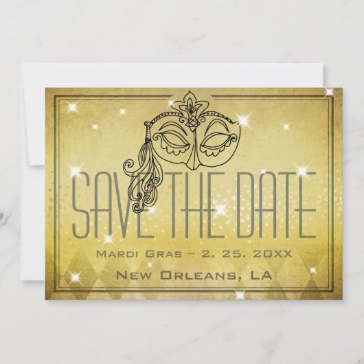 Invitation Mardi Gras Masquerade Mask Gold Enregistrer la dat (Devant)