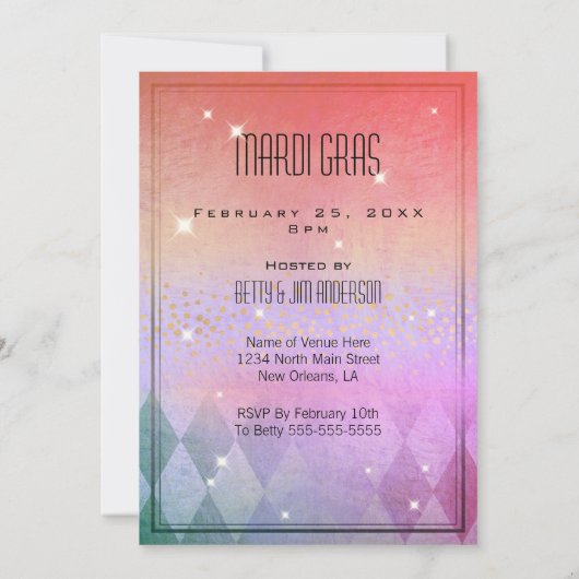 Invitation Mardi Gras Masquerade Mask Gold Enregistrer la dat (Dos)