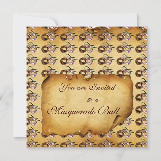 Invitation MARDI GRAS MASQUERADE MASKS Classy Parchment (Devant)