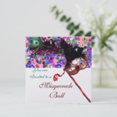 Invitation MARDI GRAS MASQUERADE MASQUE & CONFETTI blanc (Debout devant)
