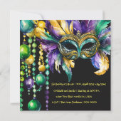 Invitation Mardi Gras Masquerade Masque Masque Masque et Bead (Dos)
