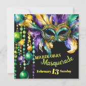 Invitation Mardi Gras Masquerade Masque Masque Masque et Bead (Devant)