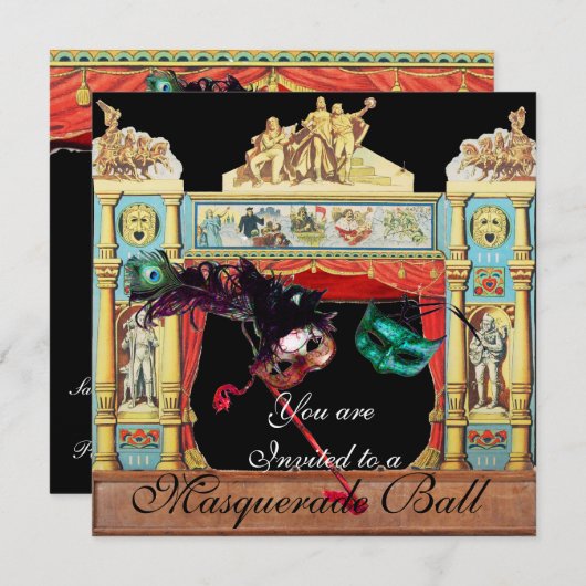INVITATION MARDI GRAS MASQUERADE MASQUERADE MASKS PUPPET THÉÂ (Devant / Derrière)