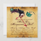 Invitation MARDI GRAS MASQUERADE MASQUES Classe Parchemin (Dos)