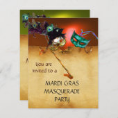 Invitation MARDI GRAS MASQUERADE PARTI, Jaune orange (Devant / Derrière)