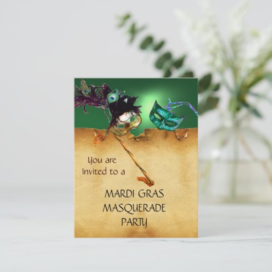 Invitation MARDI GRAS MASQUERADE PARTI, Jaune vert (Debout devant)