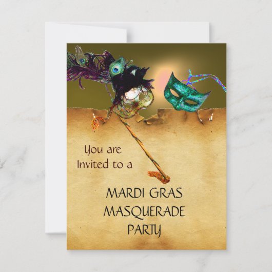 Invitation MARDI GRAS MASQUERADE PARTI rouge jaune bleu noir (Devant)