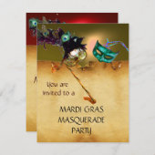 Invitation MARDI GRAS MASQUERADE PARTI rouge jaune bleu noir (Devant / Derrière)