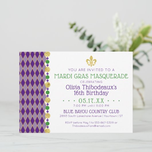 Invitation Mardi Gras | Masquerade Party (Debout devant)