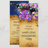 Invitation MARDI GRAS MASQUERADE PARTY, confetti rouge bleu (Devant / Derrière)