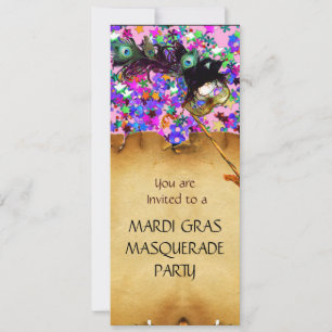 Invitation MARDI GRAS MASQUERADE PARTY, confetti rouge bleu